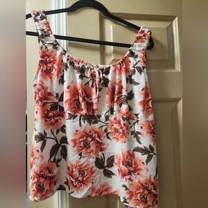 Sleeveless Tie-Front Crepe Top floral cream swirls